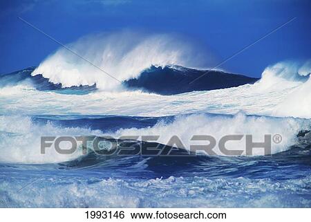 Stock Photograph - Big Waves, Stormy Water With Whitewash And Spray.. Fotosearch