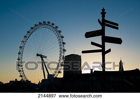 Stock Photo - Big Wheel Also Known As The London Eye At Dusk, London, Uk. Fotosearch