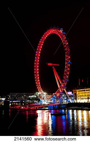 Stock Image - Big Wheel During St Valentine's Day At Night, London, Uk. Fotosearch
