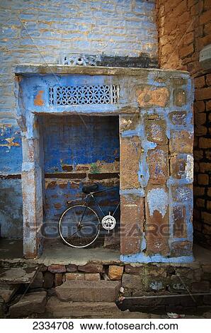 Stock Photo - Bike Hidden In Old Annexe; Jodhpur, Rajasthan, India. Fotosearch