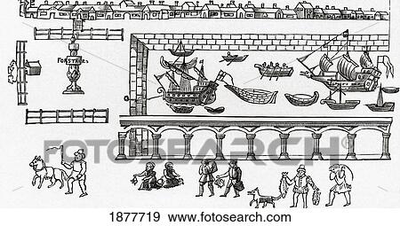 Stock Photo - Billingsgate Market, London, England C. 1598. From The Book Short History Of The English People By J. R. Green, Published London 1893.. Fotosearch