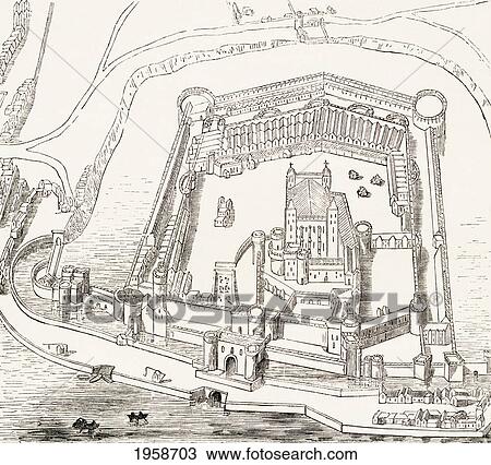 Stock Image - Birds-Eye View Of The Tower Of London, England In The Sixteenth Century. From The Book Of Martyrs By John Foxe, Published C. 1865.. Fotosearch