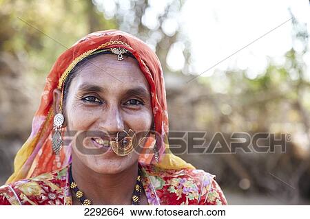 Picture - Bishnoi tribeswoman in village Rajasthan India. Fotosearch