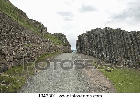 Stock Image - Black Basalt Columns, Giant's Causeway, Northern Ireland, United Kingdom. Fotosearch