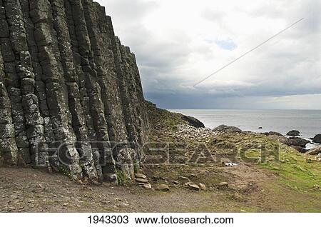 Stock Image - Black Basalt Columns, Giant's Causeway, Northern Ireland, United Kingdom. Fotosearch
