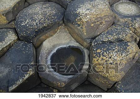Stock Photo - Black Basalt Columns Sticking Out Of The Sea, Giant's Causeway, Northern Ireland, United Kingdom. Fotosearch