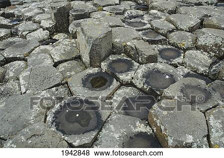 Stock Photo - Black Basalt Columns Sticking Out Of The Sea, Giant's Causeway, Northern Ireland, United Kingdom. Fotosearch