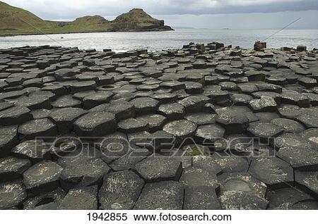 Stock Photography - Black Basalt Columns Sticking Out Of The Sea, Giant's Causeway, Northern Ireland, United Kingdom. Fotosearch