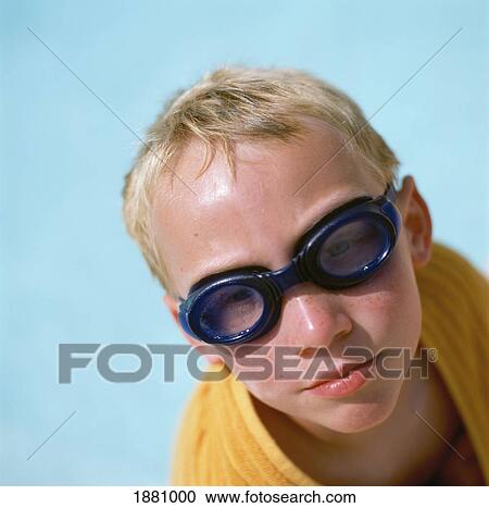 Blonde Boy In Swimming Goggles, Portrait View Large Photo Image Stock Image - Blonde Boy In Swimming Goggles, Portrait. Fotosearch
