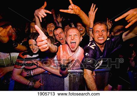 Stock Image - Blood Spattered Crowd At Heavy Metal Show At Mean Fiddler, London, England. Fotosearch