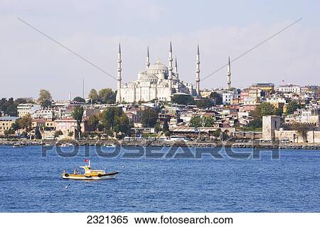 Stock Photography - Blue Mosque, or Sultan Ahmet Mosque seen from Sea of Marmara; Istanbul, Istanbul Province, Turkey. Fotosearch