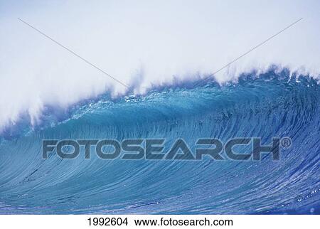 Blue Wave Curling Over. View Large Photo Image Picture - Blue Wave Curling Over.. Fotosearch