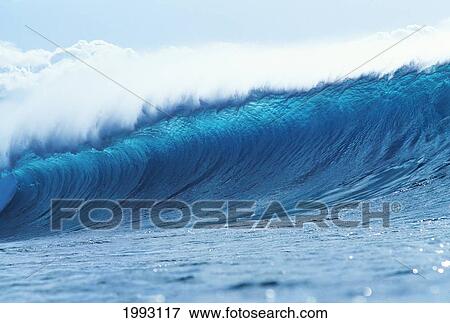 Stock Photo - Blue Wave Curling Over.. Fotosearch