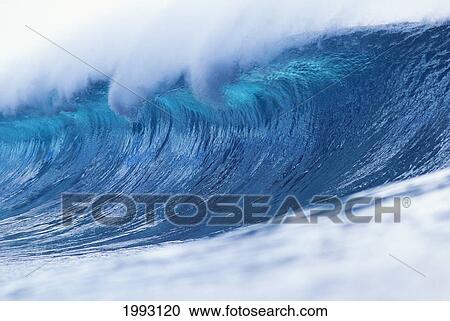 Blue Wave Curling Over With White Waters. View Large Photo Image Stock Image - Blue Wave Curling Over With White Waters.. Fotosearch
