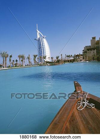 Boat Heading Towards Mina A'salam And Burj Al Arab Hotels View Large Photo Image Stock Photo - Boat Heading Towards Mina A'salam And Burj Al Arab Hotels. Fotosearch