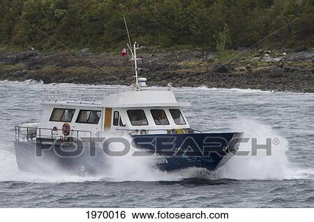 Stock Photograph - Boat In Canal Moraleda, Aysen Region, Chile. Fotosearch