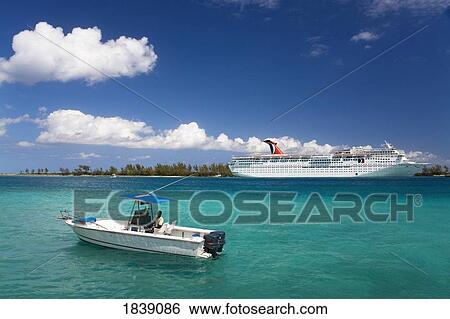 Stock Photograph - Boat In Nassau Harbor; Nassau, New Providence Island, Bahamas. Fotosearch