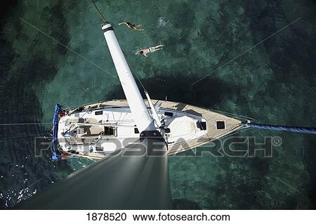 Stock Image - Boat Moored In Green Sea. Fotosearch