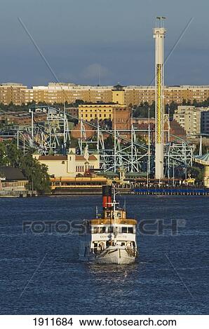 Picture - Boat Near Grona Lund Amusement Park, Stockholm. Sweden. Fotosearch