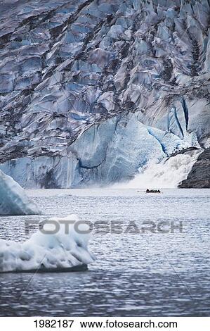 Stock Photo - Boat Next To Mendenhall Glacier; Juneau Alaska United States Of America. Fotosearch