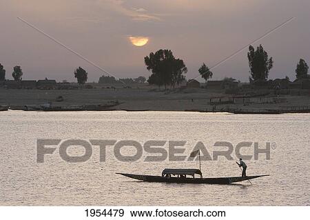 Stock Photo - Boat on the Niger River in Mopti, Mali. Fotosearch
