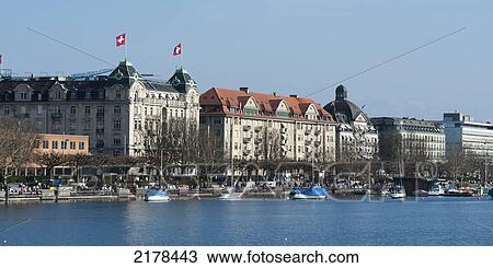 Boats And Buildings At The Waterfront; Zurich Switzerland View Large Photo Image Stock Image - Boats And Buildings At The Waterfront; Zurich Switzerland. Fotosearch