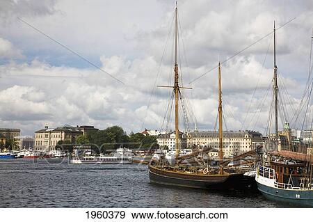 Stock Photo - Boats And Sailboats In The Water Off The Island Of Skeppsholmen; Stockholm, Sweden. Fotosearch