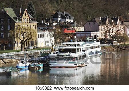 Boats Docked At Waterfront; Vallendar, Rheinland-Pfalz, Germany View Large Photo Image Stock Image - Boats Docked At Waterfront; Vallendar, Rheinland-Pfalz, Germany. Fotosearch