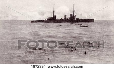 Boats From The British Battle Cuiser Inflexible Rescuing German Survivors From The Gneisenau After The Falklands Action During World War I. From The Illustrated War News, 1915. View Large Photo Image Picture - Boats From The British Battle Cuiser Inflexible Rescuing German Survivors From The Gneisenau After The Falklands Action During World War I. From The Illustrated War News, 1915.. Fotosearch