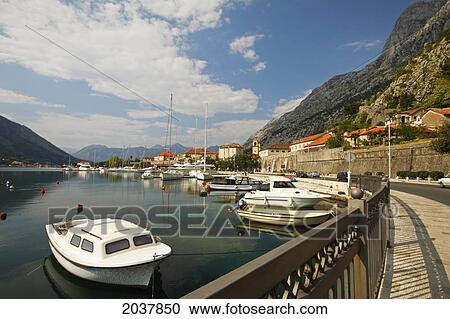 Boats In A Bay; Kotor Monte View Large Photo Image Stock Image - Boats In A Bay; Kotor Monte. Fotosearch