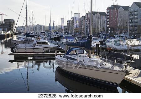 Stock Photo - Boats in a busy harbour; Portishead, North Somerset, England. Fotosearch