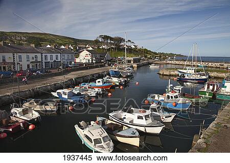 Stock Photography - Boats In Carnlough Harbor; County Antrim Ireland. Fotosearch