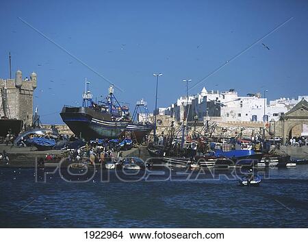 Boats In Essaouira Harbour View Large Photo Image Picture - Boats In Essaouira Harbour. Fotosearch