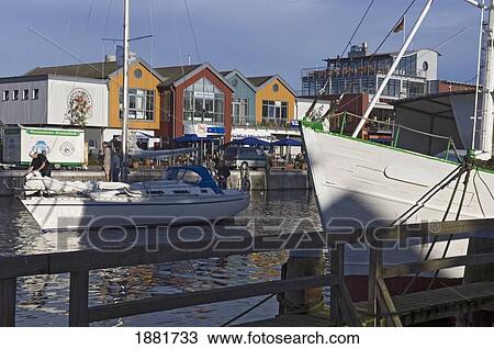Stock Image - Boats In Harbor In Warnemunde. Fotosearch