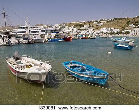 Stock Image - Boats In Mykonos Marina; Mykonos, Greece. Fotosearch