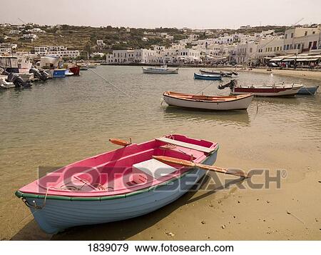 Stock Photo - Boats In Mykonos Marina; Mykonos, Greece. Fotosearch