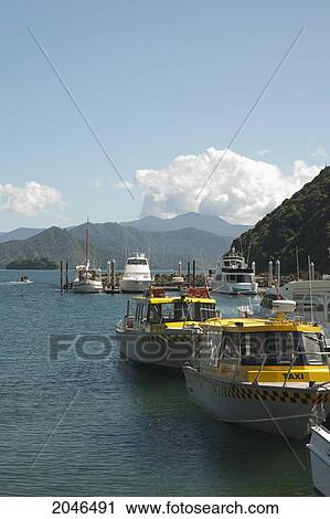 Stock Image - Boats In Port Picton; Picton New Zealand. Fotosearch