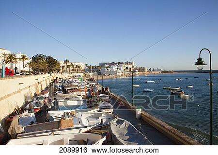 Stock Photograph - Boats In The Harbour; Cadiz, Andalusia, Spain. Fotosearch