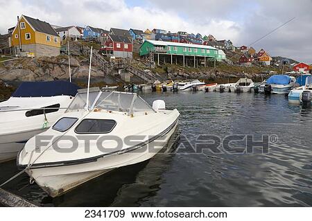 Stock Photo - Boats In The Harbour Of The Village Of Kangaamiut; Greenland. Fotosearch
