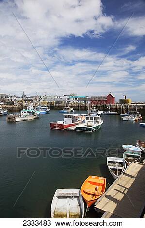 Stock Image - Boats In The Harbour; Rockport, Massachusetts, United States Of America. Fotosearch
