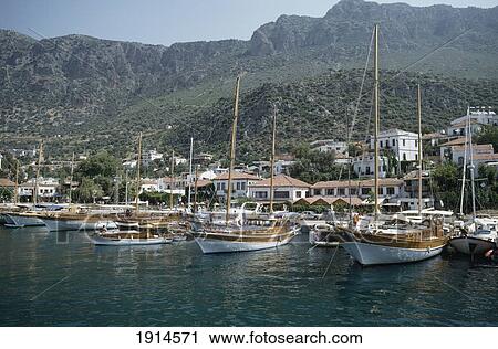 Stock Image - Boats In The Kas (Kash) Harbour. Fotosearch