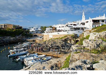 Stock Photograph - Boats In The Village Of Binibequer, Menorca, Balearic Islands, Spain. Fotosearch