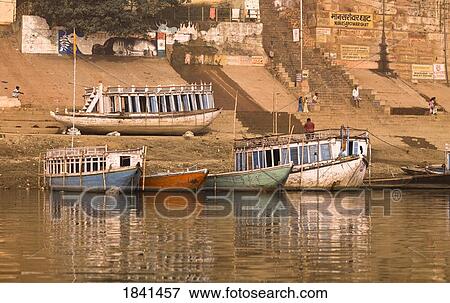 Stock Photo - Boats In Varanasi; India. Fotosearch
