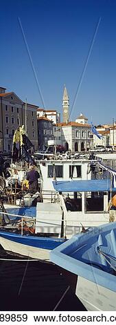 Boats Moored In Piran View Large Photo Image Stock Photo - Boats Moored In Piran. Fotosearch