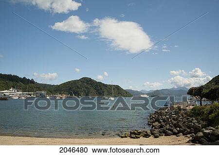 Stock Image - Boats Moored In Port Picton; Picton New Zealand. Fotosearch