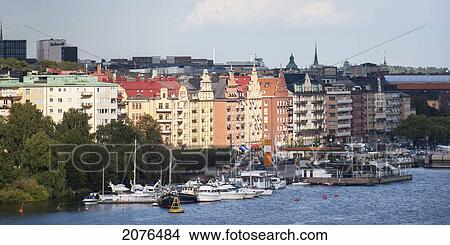 Picture - Boats Moored In The Harbour; Stockholm Sweden. Fotosearch