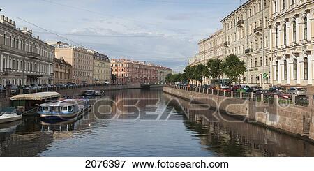 Boats Moored On The Moyka River; St. Petersburg Russia View Large Photo Image Stock Photo - Boats Moored On The Moyka River; St. Petersburg Russia. Fotosearch