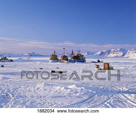 Picture - Boats On Frozen Sea. Fotosearch