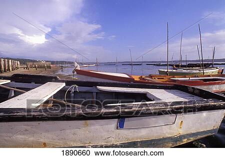 Stock Image - Boats On Lagoa De Obido. Fotosearch