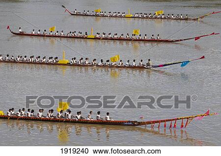 Stock Image - Boats On Moon River At Buddhist Lent. Fotosearch